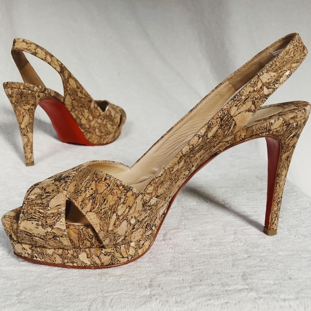 CHRISTIAN LOUBOUTIN Cork & Gold Simple Pump Sling